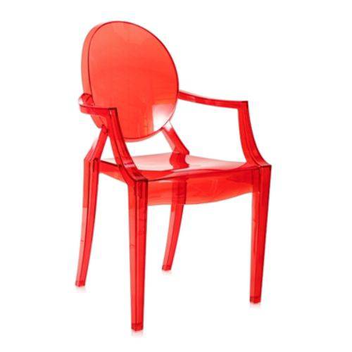 Cadeira Acrílica Louis Ghost - com Braços - Sophia - Vermelho Translúcido