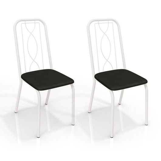 Cadeira Austria III Copa - Kit 02 Unidades, Estrutura - Branco Fosco, Revestimento - 110 - Preto