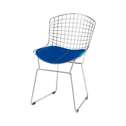 Cadeira Bertoia Cromada - Assento Corino Azul