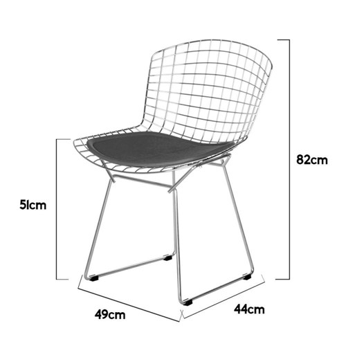Cadeira Bertoia Cromada - Assento Corino Bege
