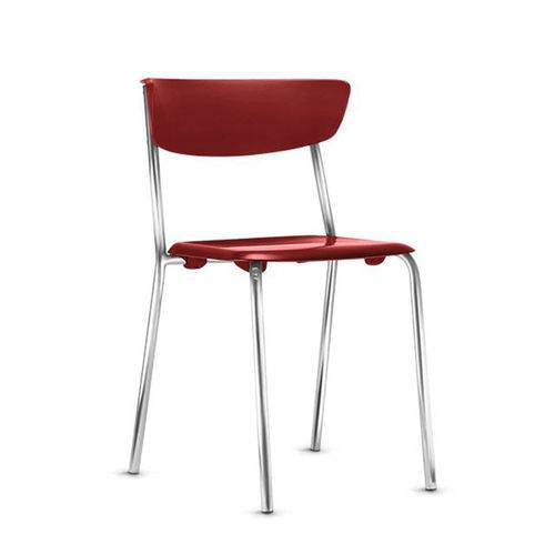 Cadeira Bit Fixa 4 Pés Cromada Assento Encosto em Polipropileno Vermelha