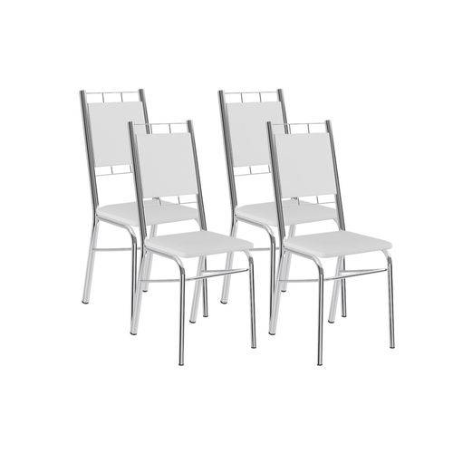 Cadeira Carraro 1724 Aço Cromada (Jogo C/4 Unidades) - Cor Branco - Assento/Encosto Couríno Branco
