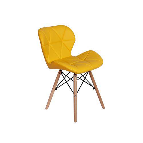Cadeira Charles Eames Eiffel Slim Wood Estofada - Amarela