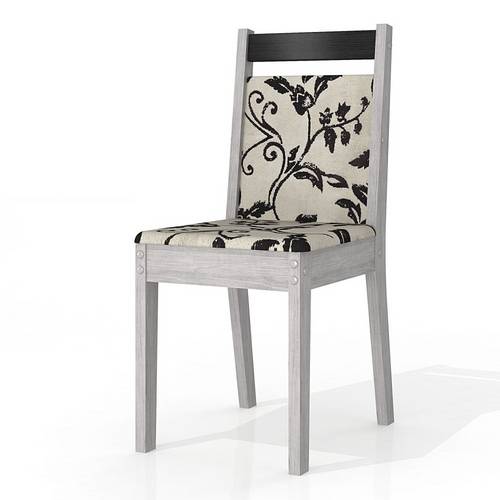 Cadeira com Estofado em Camurça Suede Floral - MDF 25 Mm - Cinza/Preto