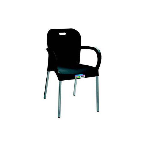 Cadeira com Pé de Alumínio com Braço Preta Paramount Plásticos