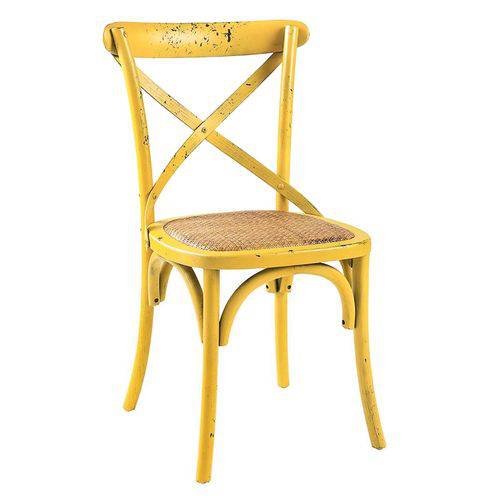 Cadeira Cross - Katrina - Vintage - Madeira e Ratan - Amarelo