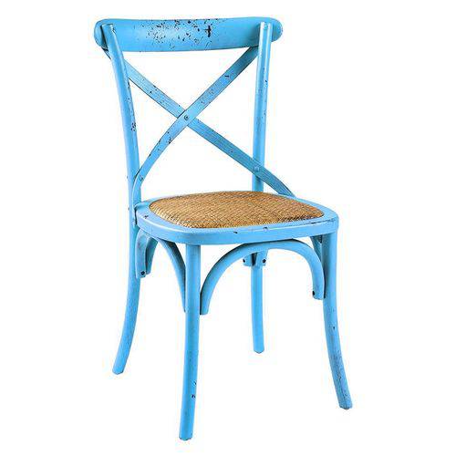 Cadeira Cross - Katrina - Vintage - Madeira e Ratan - Azul