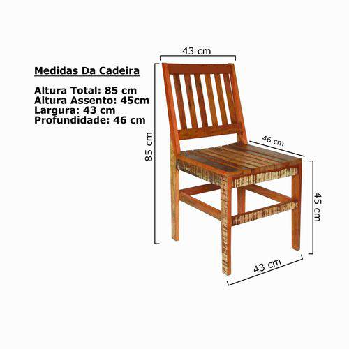 Cadeira Curva Sem Braço em Madeira Demolição Medidas 43x46x85