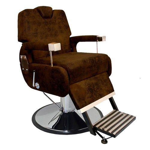 Cadeira de Barbeiro Sevilha com Encosto e Apoio de Pé Reclináveis com Pé Cálice Cromado