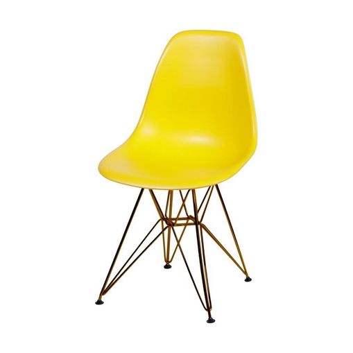 Cadeira de Jantar Eames Eiffel Amarela Base Cobre 1102CO Ór