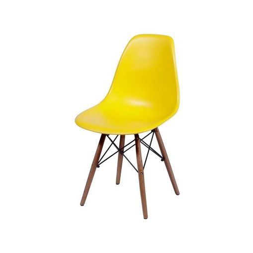Cadeira de Jantar Eames Wood Amarela Base Escura 1102BE Ór