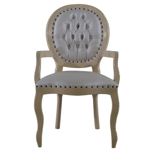 Cadeira de Jantar Medalhão Lisa com Braço e Tachas - Wood Prime 25414 Liso
