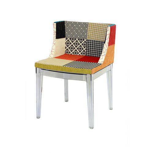 Cadeira de Jantar Or Design 1135 - Tecido Patchwork - Base Policarbonato Transparente - Tommy Design