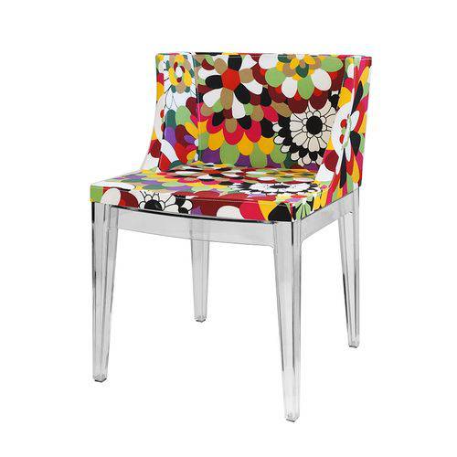 Cadeira de Jantar Or Design 1135C - Tecido Floral-C - Base Policarbonato Transparente - Tommy Design