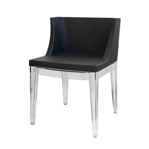 Cadeira de Jantar - Tecido Couríssimo - Base Policarbonato Transparente com Preto - Tommy Design