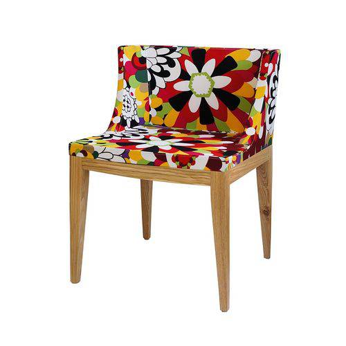 Cadeira de Jantar - Tecido Floral - a - Base Madeira Clara - Tommy Design