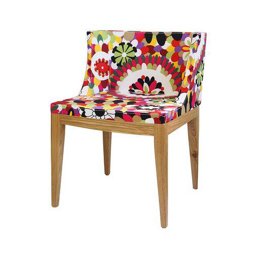 Cadeira de Jantar - Tecido Floral - B - Base Madeira Clara - Tommy Design