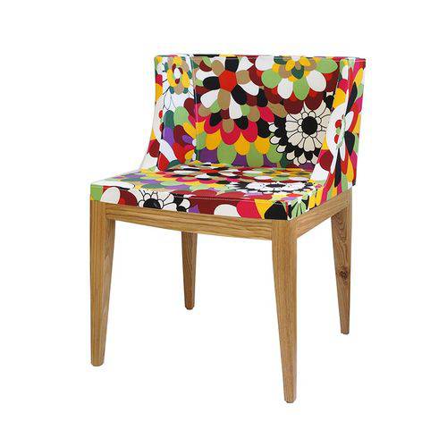 Cadeira de Jantar - Tecido Floral - C - Base Madeira Clara - Tommy Design