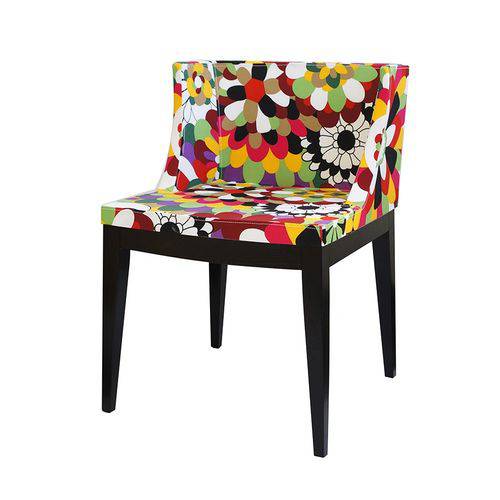 Cadeira de Jantar - Tecido Floral - C - Base Madeira Escura - Tommy Design