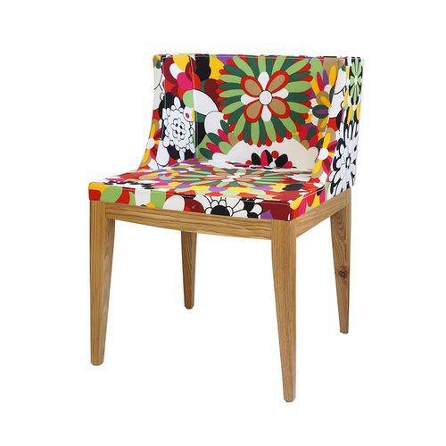 Cadeira de Jantar - Tecido Floral - D - Base Madeira Clara - Tommy Design