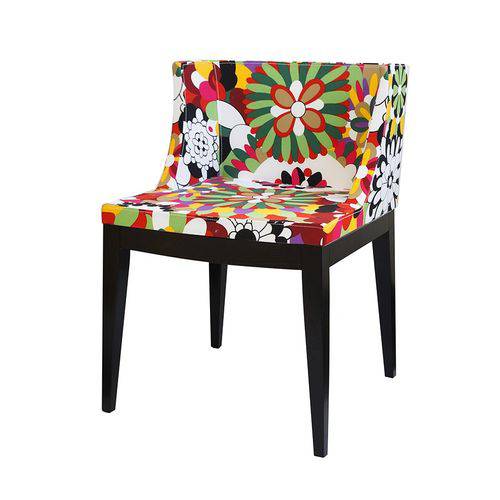 Cadeira de Jantar - Tecido Floral - D - Base Madeira Escura - Tommy Design