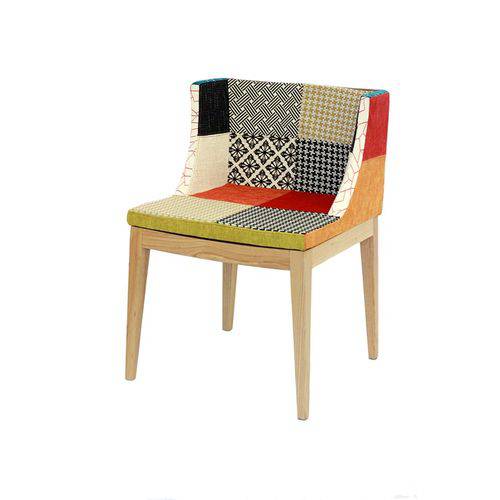 Cadeira de Jantar - Tecido Patchwork - Base Madeira Clara - Tommy Design