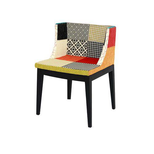 Cadeira de Jantar - Tecido Patchwork - Base Madeira Escura - Tommy Design