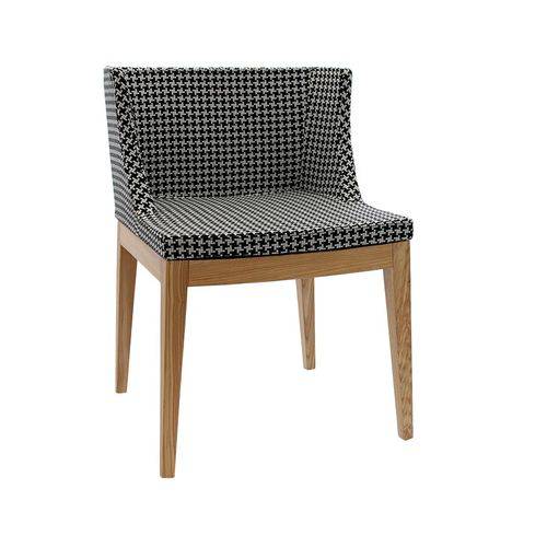 Cadeira de Jantar - Tecido Xadrez - Base Madeira Clara - Tommy Design