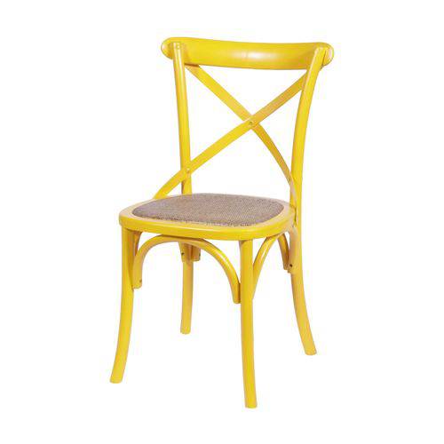 Cadeira de Madeira e Assento em Rattan 115 OR Design Amarelo