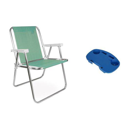 Cadeira de Praia Alta Alumínio Sannet Verde com Mesa Mor