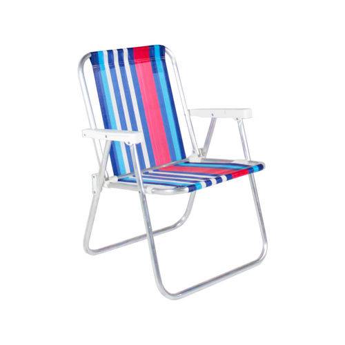 Cadeira de Praia Alta em Alumínio Belfix Vermelho Azul e Branco