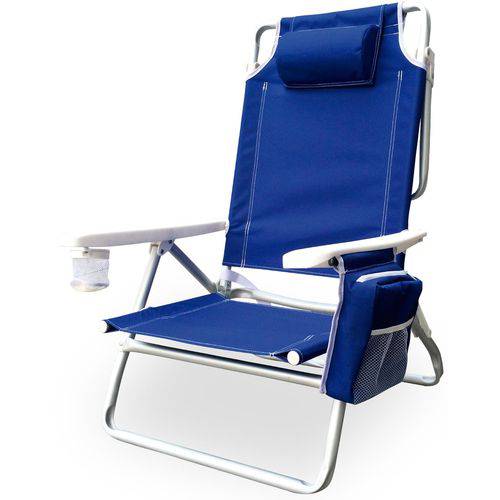 Cadeira de Praia em Alumínio Reclinável com Bolsa Térmica Azul - Kala