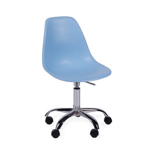 Cadeira Decorativa Cromada com Rodízios, Azul, Eames
