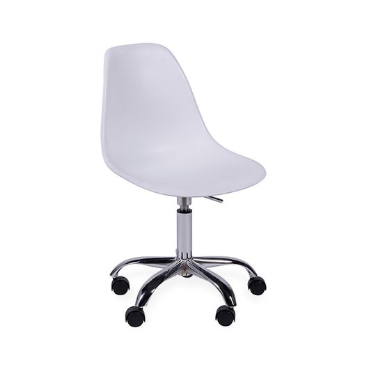 Cadeira Decorativa Cromada com Rodízios, Branco, Eames