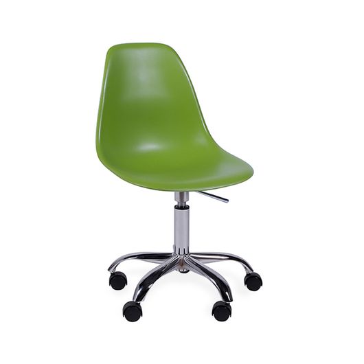 Cadeira Decorativa Cromada com Rodízios, Verde, Eames