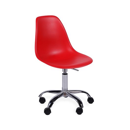 Cadeira Decorativa Cromada com Rodízios, Vermelho, Eames