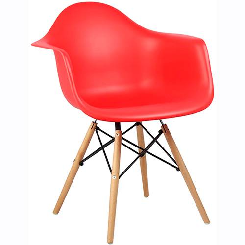 Cadeira Design Eiffel Eames com Braço Pw-082 Base Madeira/ABS Vermelho - Pelegrin