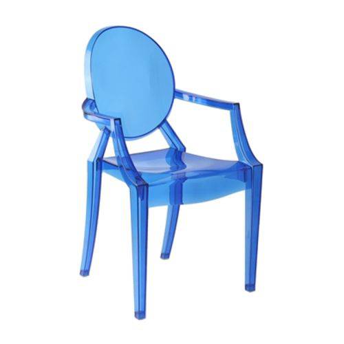 Cadeira Design Louis Ghost Pelegrin PEL-1752A Fixa com Braço - Acrílico Transparente em Azul