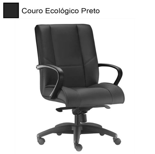 Cadeira Diretor em Couro Ecológico com Base Preta - Frisokar New Ônix 070304