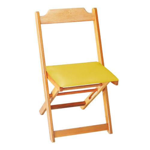Cadeira Dobrável Madeira Maciça Natural com Estofado - Amarelo