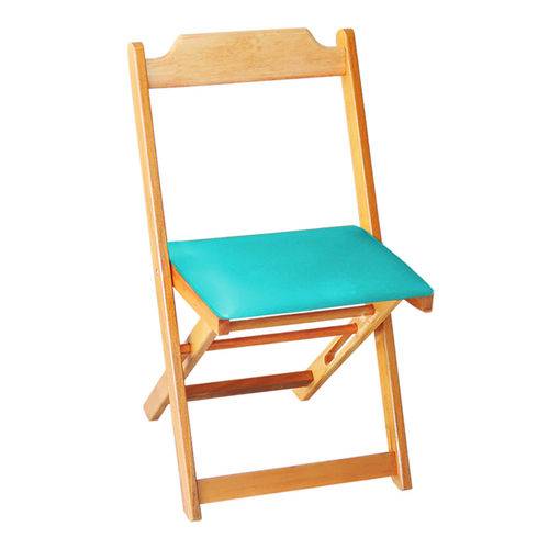Cadeira Dobrável Madeira Maciça Natural com Estofado - Azul
