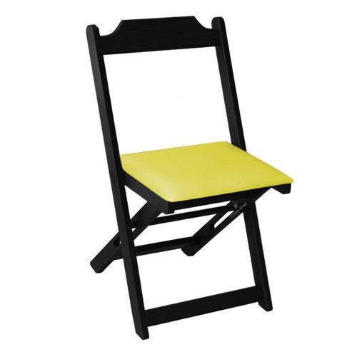 Cadeira Dobrável Madeira Maciça Preta com Estofado - Amarelo