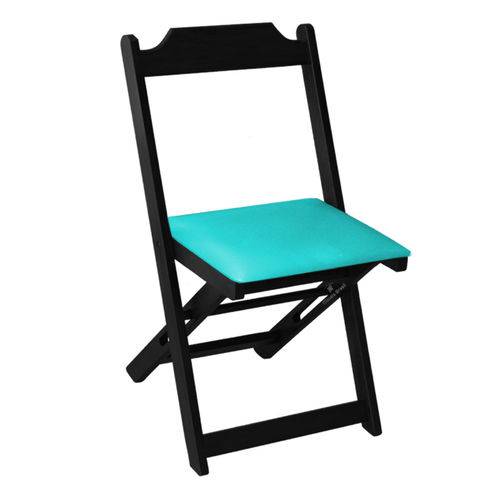 Cadeira Dobrável Madeira Maciça Preta com Estofado - Azul