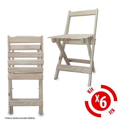 Cadeira Dobrável Madeira Maciça Sem Pintura - Kit 06 Unidades