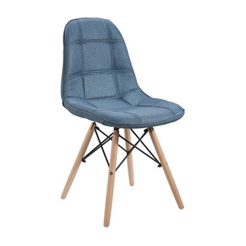 Cadeira Eames Azul em Linho com Base em Madeira 1114 Or Design