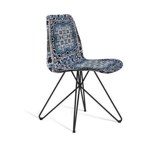 Cadeira Eames Base Aço Carbono Daf Azul/Branco