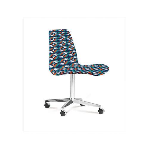 Cadeira Eames Base Cromada com Rodizio Daf Colorido Azul