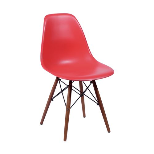 Cadeira Eames Vermelho Base Madeira Escura Vermelho