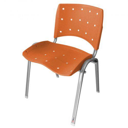 Cadeira Empilhável Ergonômica Ergoplax Estrutura Prata Assento Encosto Plástico Laranja