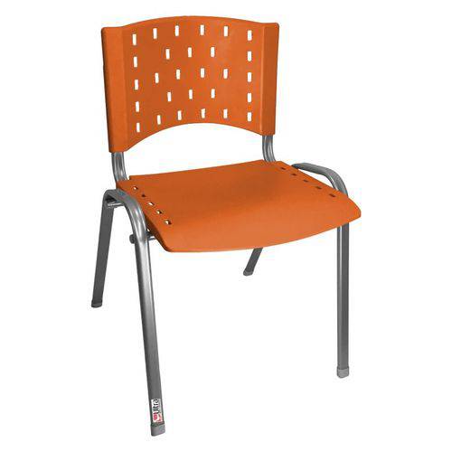Cadeira Empilhável Estrutura Prata Assento Encosto Plástico Laranja